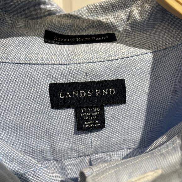 Lands End Men's Blue Supima Hyde Park Button Down Shirt - Picture 3 of 4